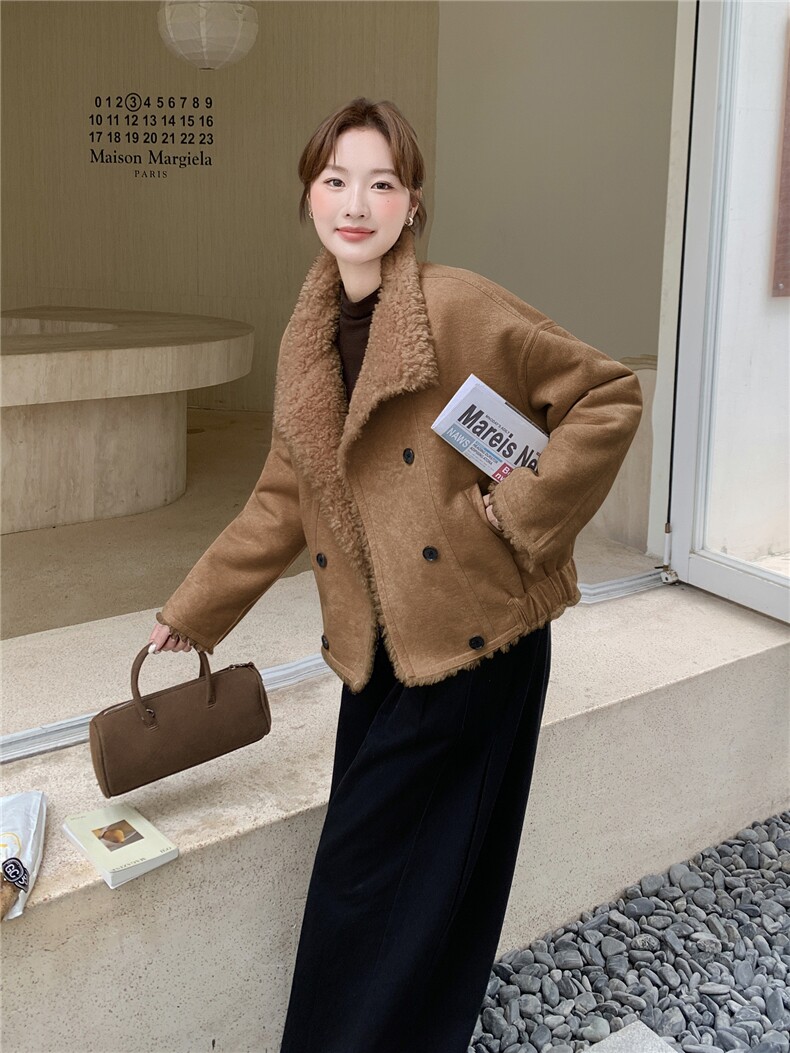 现货，210-3290-P195-288皮毛一体双排扣加厚,女装羊羔毛/颗粒绒,韩蜜菓