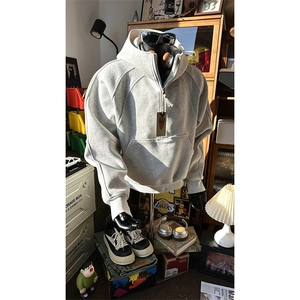 抖音得物高品质二开 26春装重磅宽松结构拉链设计高领连帽卫衣W76图片