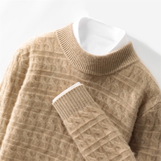 秋冬麻花半高圆领100%纯羊毛衫男加厚毛衣休闲宽松羊绒针织打底衫，男装羊毛衫，邓利维