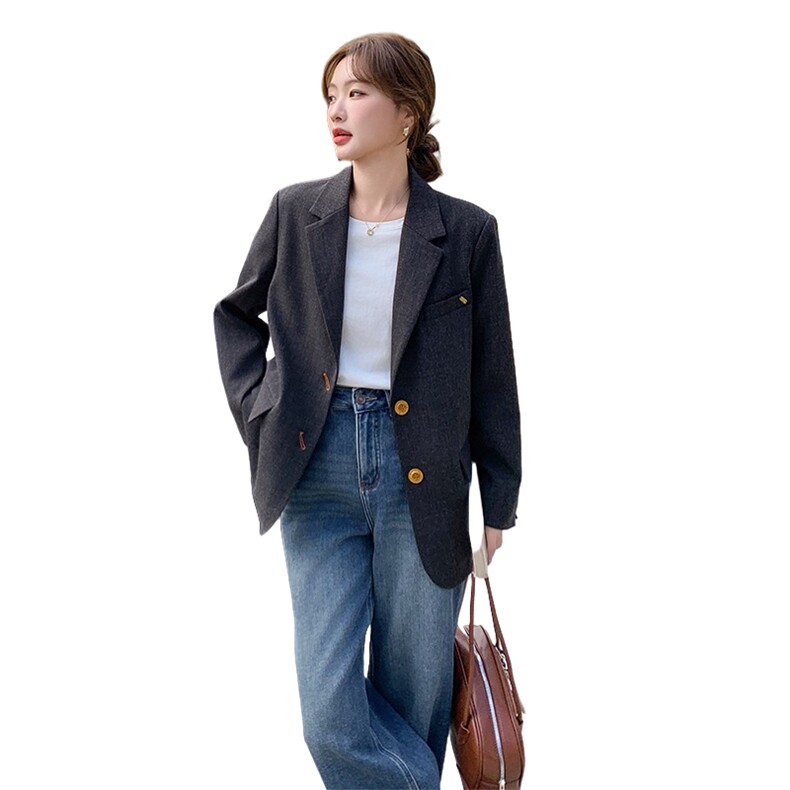 黑色西装外套女2025春季新款韩版高级感休闲百搭气质通勤职业西服,女装西装,秋水欣儿