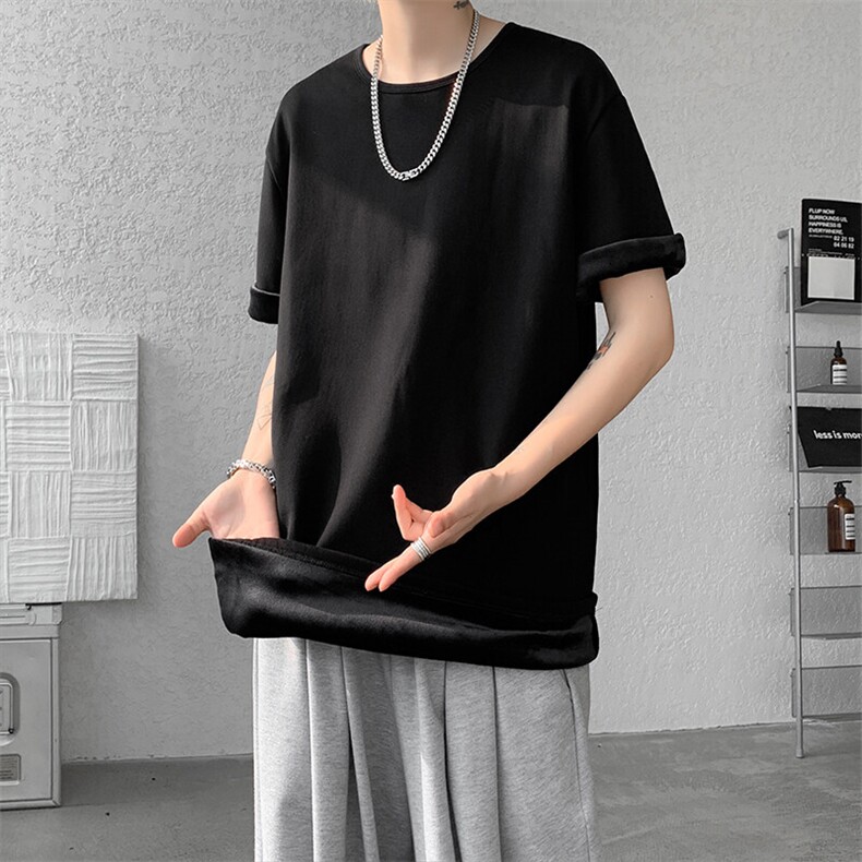 8XL-M冬季短袖男加绒加厚T恤内搭打底衫半袖打底上衣DX327P35控48,男装T恤,电商D206-1
