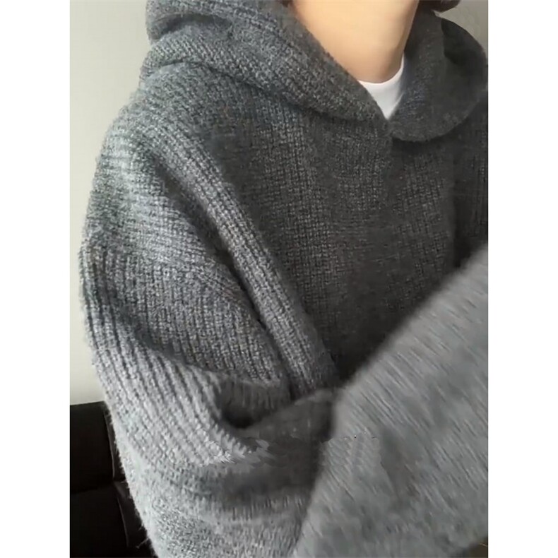 带帽套头开叉男毛衣宽松韩版针织衫M5306-p65图片