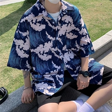 夏季新款衬衫潮流慵懒男方领冰丝垂感沙滩衬衫C4082P30，男装衬衫，星座1116-2