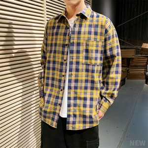 2021春季新款男士长袖衬衫格子衬衣休闲衣服DT图片