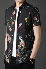 印花短袖衬衫男薄款时尚潮流上衣夏季青年男士休闲纯棉衬衣百搭款，男装衬衫，电商B212（原钱塘6029）