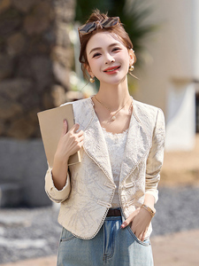 小香风提花短款西装外套女新款气质修身显瘦盘扣外搭上衣图片