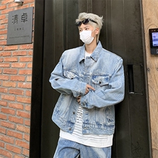 小众做旧复古水洗牛仔套装宽松夹克外套直筒裤两件套TZ027-P122，男装夹克，星座308B-1