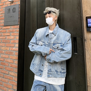 小众做旧复古水洗牛仔套装宽松夹克外套直筒裤两件套TZ027-P122图片
