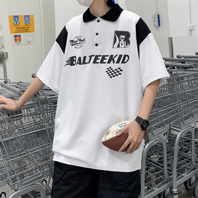 年夏季新款港风美式字母刺绣潮流百搭POLO领短袖T恤ins ZX436-P28图片