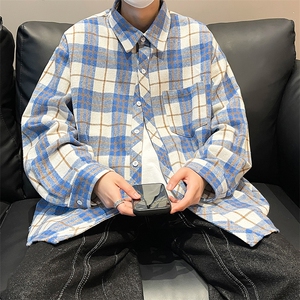 控价69港风格子衬衫宽松外套男女衬衣百搭格子外套CS2408 P45图片