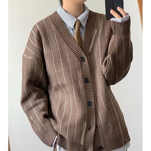 秋冬季纯色V领开衫男休闲大码外套针织衫ins潮流外搭毛衣MY3265图片