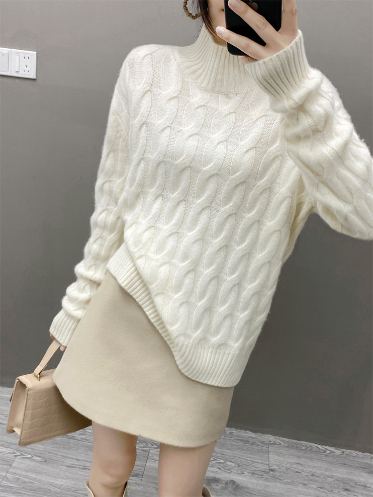 2025年秋季甜美长袖通勤半高扭花时尚百搭通勤，女装针织衫/毛衣，织绒羊