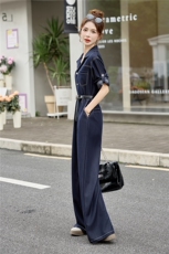 （新款现货）2026春装时尚西装领天丝牛仔阔腿连体裤（配腰带），女装连体裤，印象茜