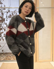 2026年秋季时尚百搭天然气简约休闲加厚菱形格圆领，女装羊毛衫，美轩羊绒