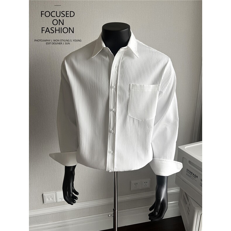 2026cleanfit条纹肌理面料男士宽松休闲衬衫白色S145/P55控85，男装衬衫，电商A242