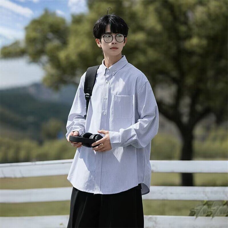条纹衬衫男春季学院风长袖衬衣cityboy翻领工装美式C3024P35,男装衬衫,星座1116-2