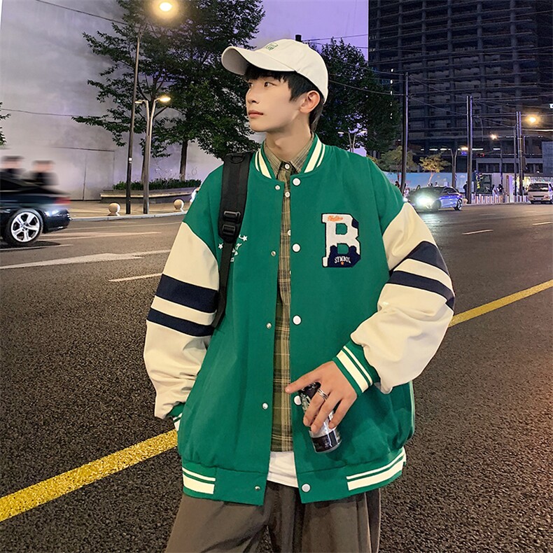港风上衣夹克宽松落肩拼色棒球服外套XZ214-8JK712-P75,男装夹克,星座1204-3