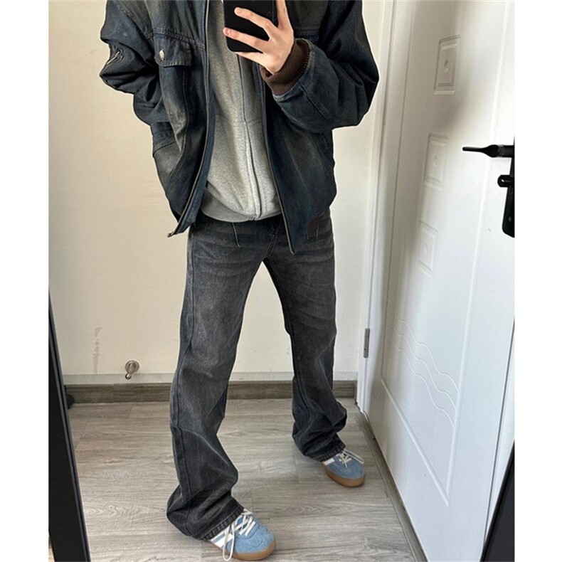 春季美式高街vibe牛仔裤男显瘦休闲百搭直筒微喇裤潮牌LB2233-P48,男装牛仔裤,星座1008