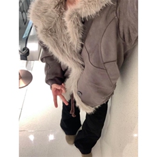 现货重磅硬挺boxy羽绒棉衣座山雕大毛毛领洗水麂皮棉服冬外套，男装棉衣，电商A486-1