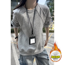 480G重磅加绒硬挺boxy男女秋冬美式高街结构螺纹拼接圆领卫衣外套，女装短外套，电商A486