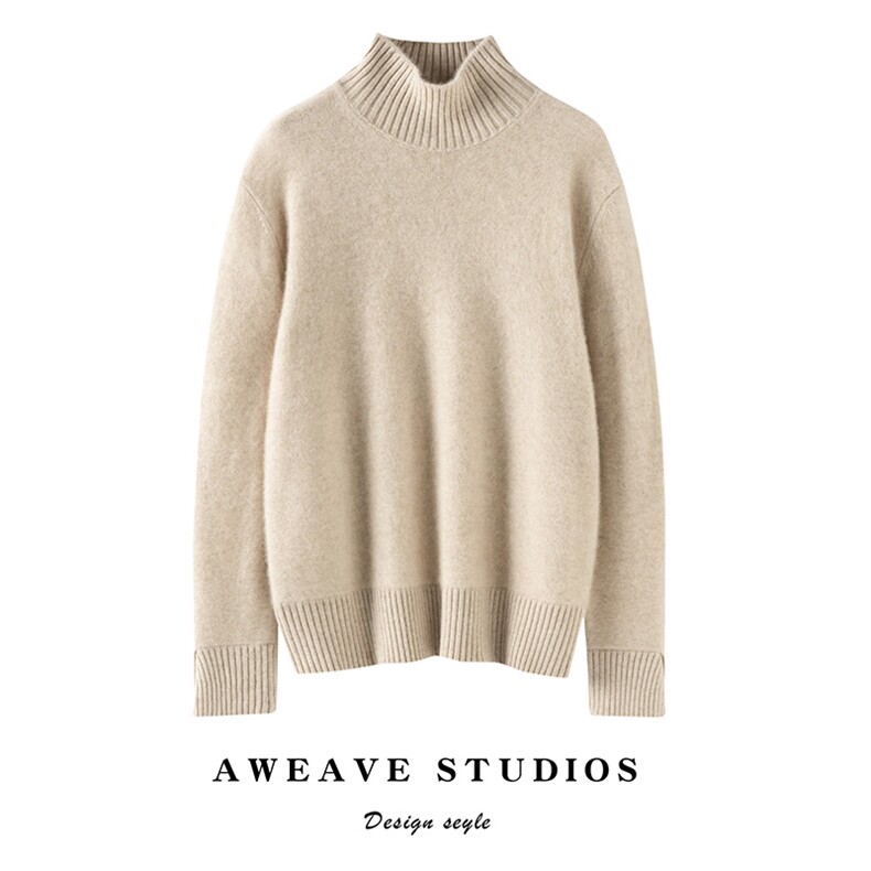 2024秋冬新款山羊绒七针经典半高领羊绒衫，女装羊绒衫，咔绒特