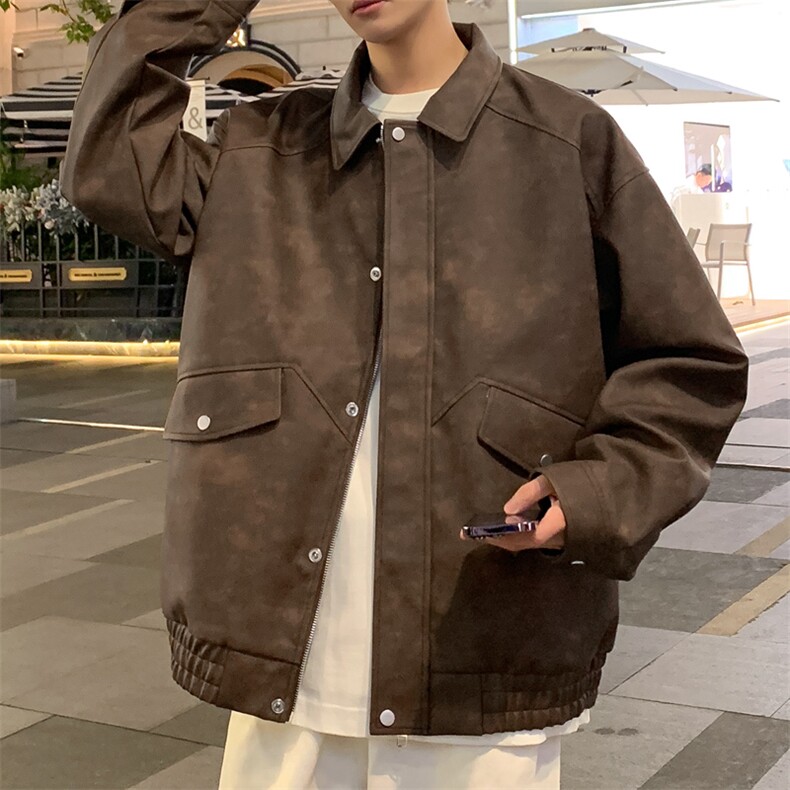 复古PU皮衣外套男2025春季新款美式休闲夹克上衣A406JK3521P88,男装夹克,星座309（原A406）