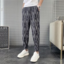 丝绒褶皱面料个性涂鸦纹休闲裤男韩版潮流网红同款裤子A327-L702,男装休闲裤,电商A327