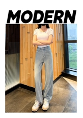 2024年新中式直筒牛仔裤女高级轻奢后袋款宽松显瘦浅蓝色窄版阔腿，女装牛仔裤，梦白服饰厂