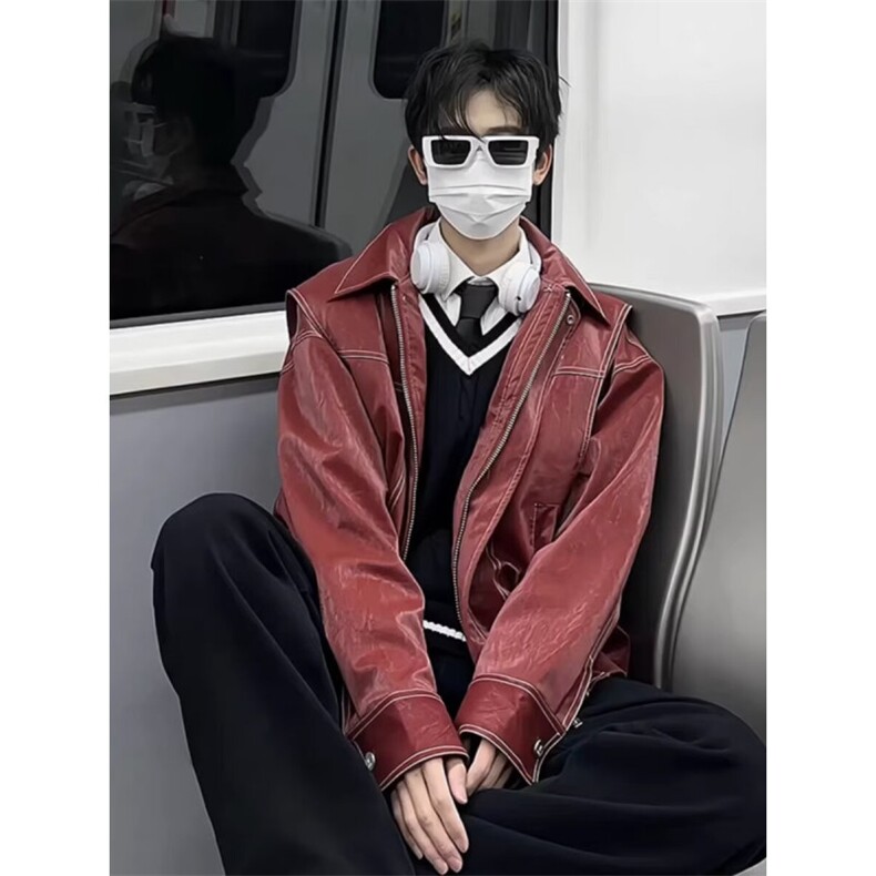 潮牌痞帅炸街皮衣外套男款2024新款秋季潮流皮夹克J196,男装夹克,星座1116A（原606A-3）