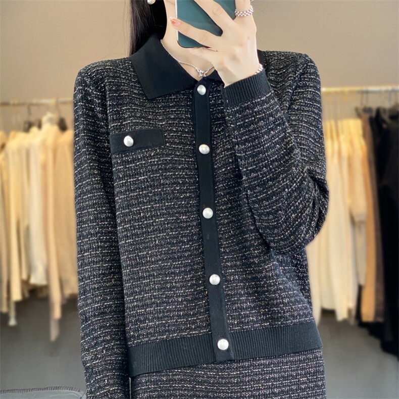 气质女装套装秋季小香风长袖针织衫+半身裙两件套百搭显瘦通勤装,女装套装/套裙,东远绒业