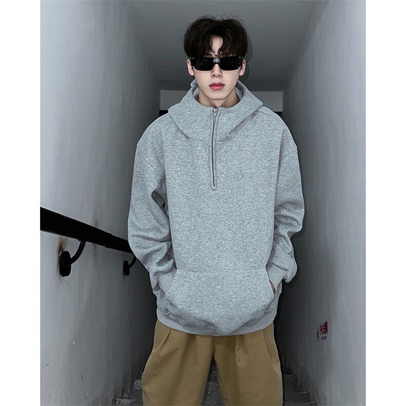 抖音得物高品质二开25秋冬美式重磅宽松纯色连帽拉链高领卫衣W65，男装卫衣，电商A486