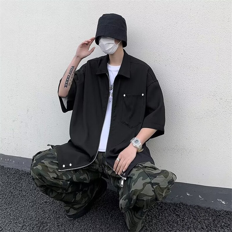 日系五分袖春夏季新款衬衫潮流慵懒男衬衫UC100P35,男装衬衫,星座1116-2
