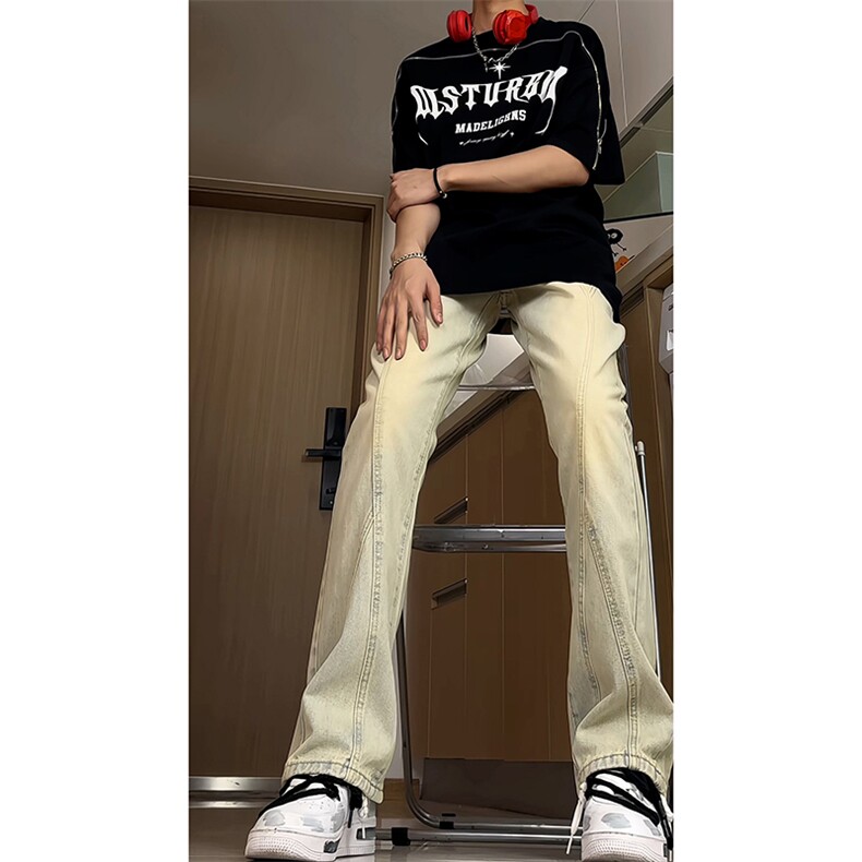 B221美式ins高街暗黑小众拼接修身牛仔裤LK24157-P60控78,男装牛仔裤,电商B221