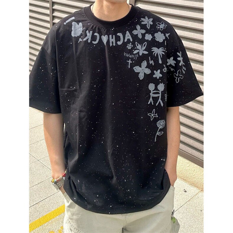 M642-P35原版裁片印+大小烫金休闲宽松情侣款短袖T恤,男装T恤,星座617A-1（原B318A）