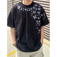 M642-P35原版裁片印+大小烫金休闲宽松情侣款短袖T恤，男装T恤，星座617A-1（原B318A）