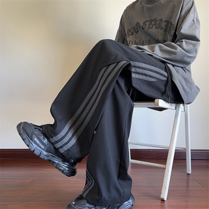 秋季现货宽松纯色直筒垂感拼色条纹休闲裤男DSA157B-K9850-P40图片