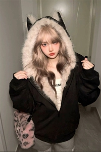 [网图]座山雕猫耳麂皮毛领夹棉衣连帽外套女 5D4092-TP100178图片