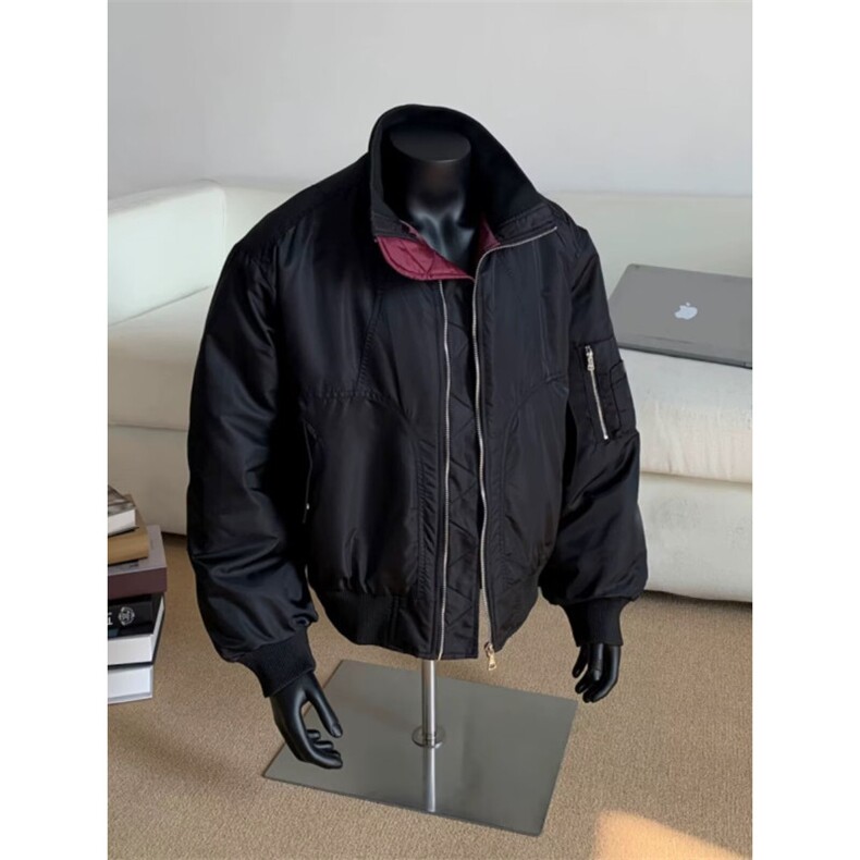 廓形宽松短款飞行员棉服男冬季加厚夹棉保暖棒球服夹克外套,男装夹克,星座506A