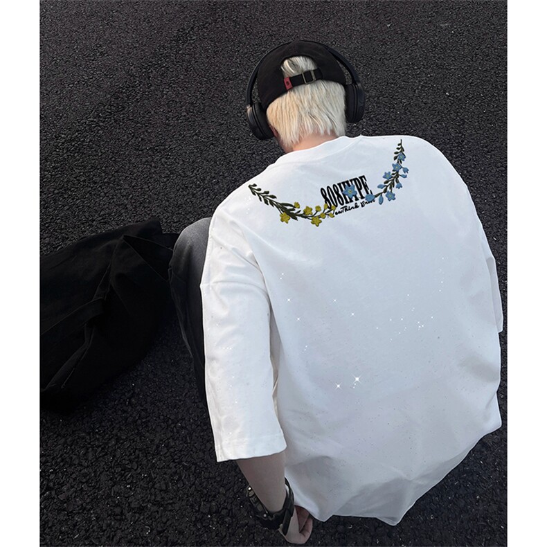 可48小时发货支持抖音得物来样二开 美式满天星亮片短袖T恤MTX722图片