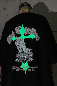 夏季纯棉重磅夜光十字架印花短袖T恤M~5XL XZ604-DT212-P45控58图片