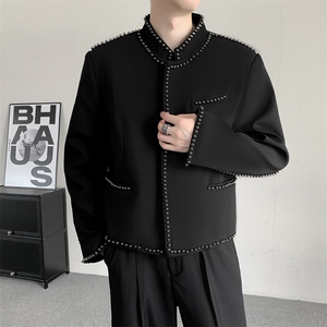 24秋冬王嘉尔明星同款短款西服外套男士立领柳丁设计重工西装夹克图片
