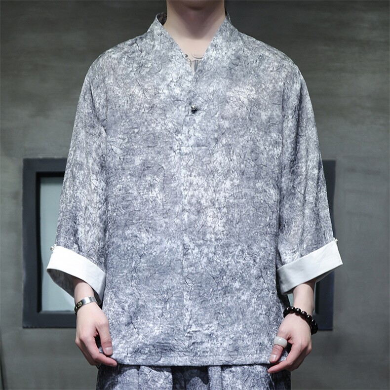 2025夏季新款男装新中式汉服衬衣风唐装禅服盘扣衬衫 C97-P95图片