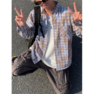 美式复古格子长袖衬衫男女夏新款防晒宽松休闲衬衣外套MS111-p45图片