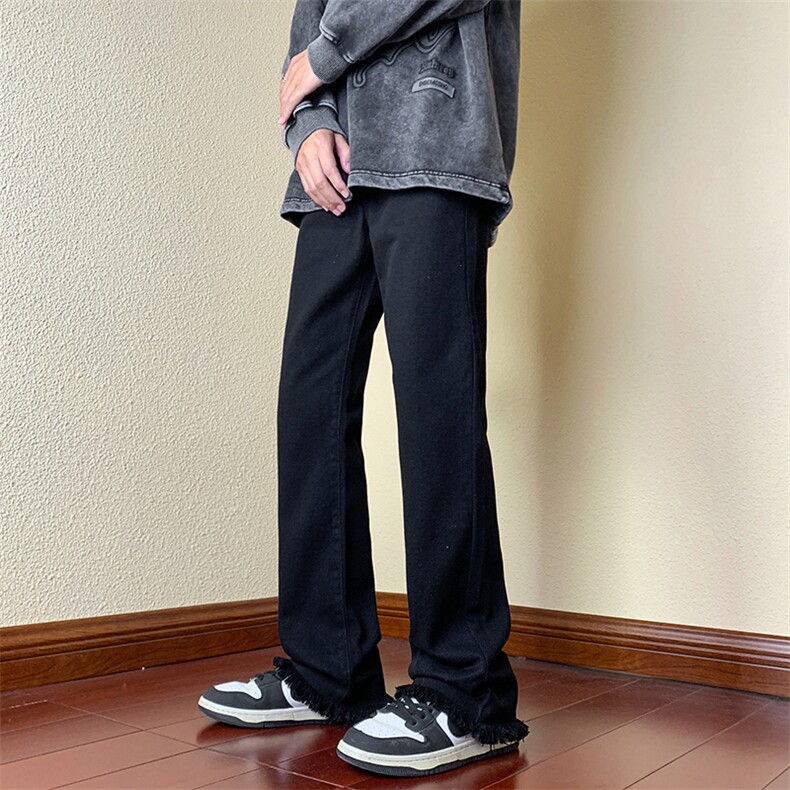 B221美式ins高街小众百搭休闲毛边微喇牛仔裤LK23004-P55控78,男装牛仔裤,电商B221