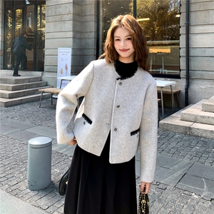 小香风双面羊毛外套女秋冬新款韩系氛围感时尚高级感短款呢子大衣图片