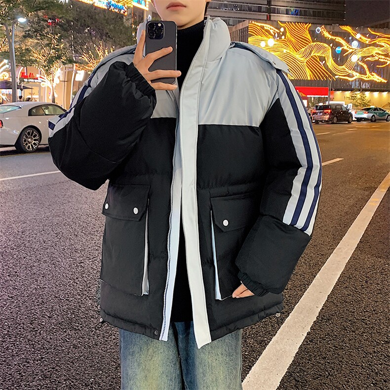 港风潮牌新款织拼色连帽服潮流保暖棉衣M085-P110控159,男装棉衣,星座717