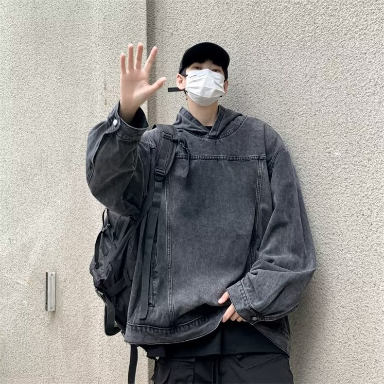 水洗做旧连帽卫衣男女美式街头潮牌宽松痞帅牛仔帽衫,男装卫衣,星座410-6（原星座1304-1）