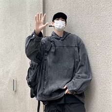 水洗做旧连帽卫衣男女美式街头潮牌宽松痞帅牛仔帽衫，男装卫衣，星座410-6（原星座1304-1）