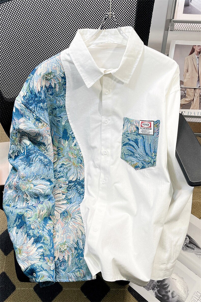 1港风风花型长袖衬衫女大码情侣潮长袖衬衫男CS7714P60控88,男装衬衫,星座226-2