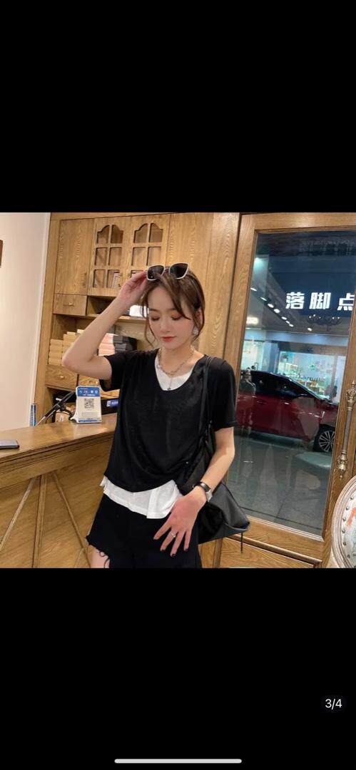 夏季新款假两件现货，女装，纳米格